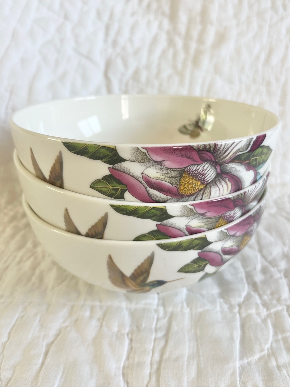 x3 Irregular Portmeirion Botanic Hummingbird 6" Cereal Soup Bowls Floral Flaws